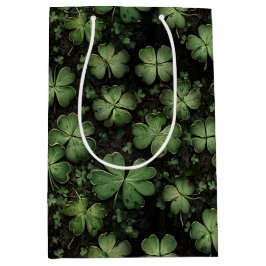 Deep Green Clover and Shamrock Pattern ミディアムペーパーバッグ