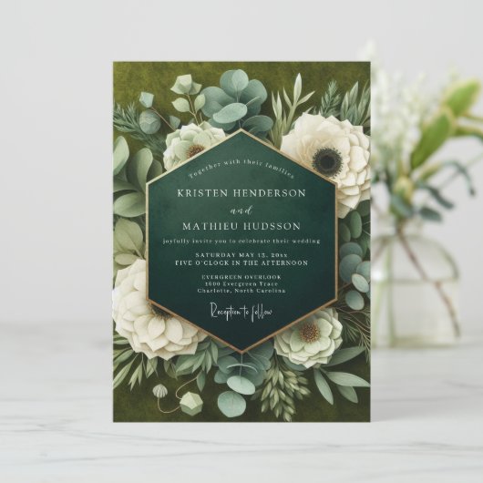 Deep Green Floral Opulence Wedding 招待状 (スタンド正面)