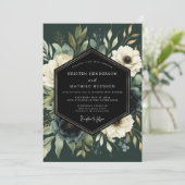 Deep Green Floral Opulent Wedding 招待状 (スタンド正面)