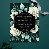 Deep Green Floral Romance Wedding 招待状