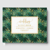 Deep green gold foliage wedding guest book design ゲストブック (正面)