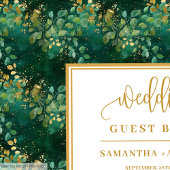 Deep green gold foliage wedding guest book design ゲストブック