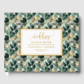 Deep green gold wedding guest book with botanicals ゲストブック (正面)