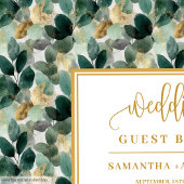 Deep green gold wedding guest book with botanicals ゲストブック
