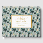 Deep green gold wedding guest book with greenery ゲストブック (正面)