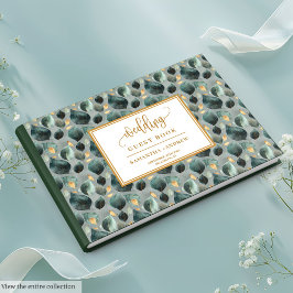 Deep green gold wedding guest book with greenery ゲストブック