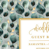 Deep green gold wedding guest book with greenery ゲストブック