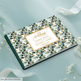 Deep green gold wedding guest book with greenery ゲストブック