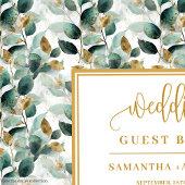 Deep green gold wedding guest book with greenery ゲストブック