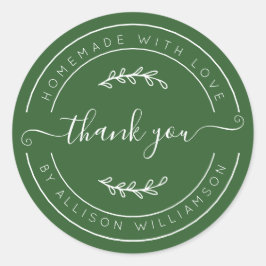 Deep Green Homemade Thank You Label ラウンドシール