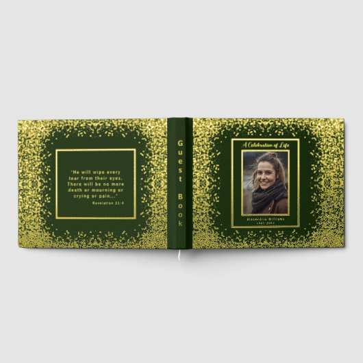 Deep Green Real Foil Funeral Guest Book Sparkle ゲストブック (全面)