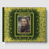 Deep Green Real Foil Funeral Guest Book Sparkle ゲストブック (正面)