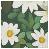Deep Green Small White Daisies Floral Pattern ファブリック (見本)
