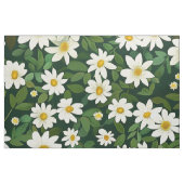Deep Green Small White Daisies Floral Pattern ファブリック (ファットクウォーター)
