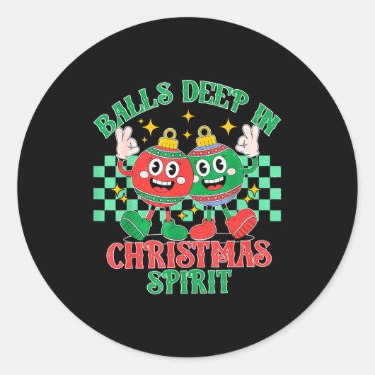 Deep In Christmas Bauble Festive Checkered Xmas ラウンドシール (正面)