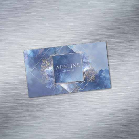 Deep Indigo Gold Geometric Abstract Celestial マグネット名刺 (インサイチュ)