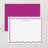 Deep Magenta Modern Wavy Border Note Card 招待状 (正面/裏面)