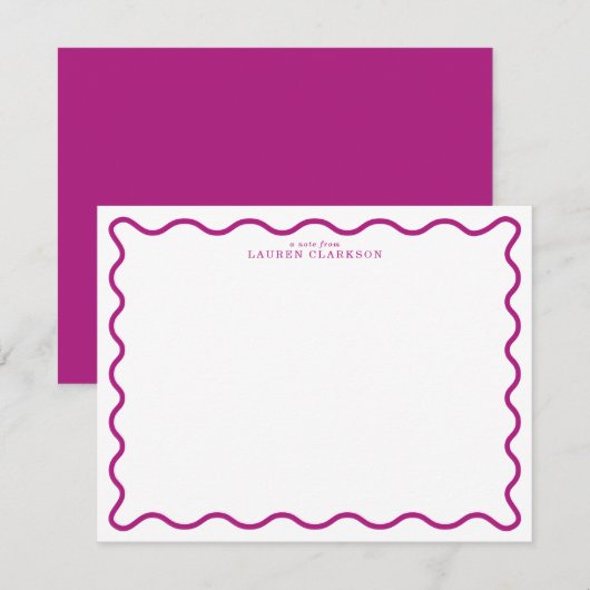Deep Magenta Modern Wavy Border Note Card 招待状 (正面/裏面)