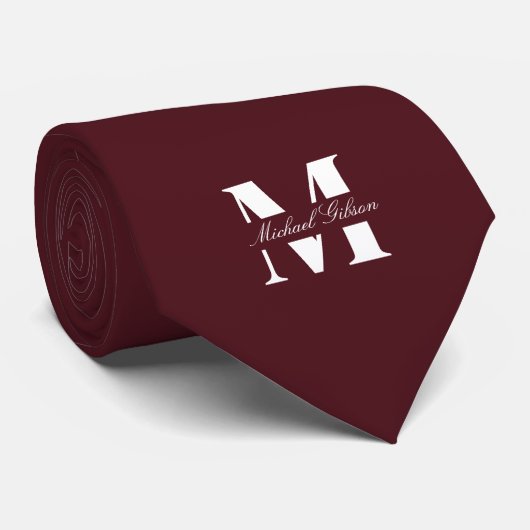 Deep Maroon | Custom Monogram Wedding Groomsmen  ネクタイ (ロール)