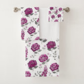 Deep Mauve flowers modern decorative bathroom bath バスタオルセット (インサイチュ)