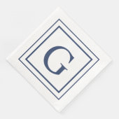 Deep Navy And White Square Border Monogram  (コーナー)