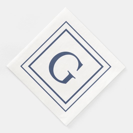 Deep Navy And White Square Border Monogram  (コーナー)