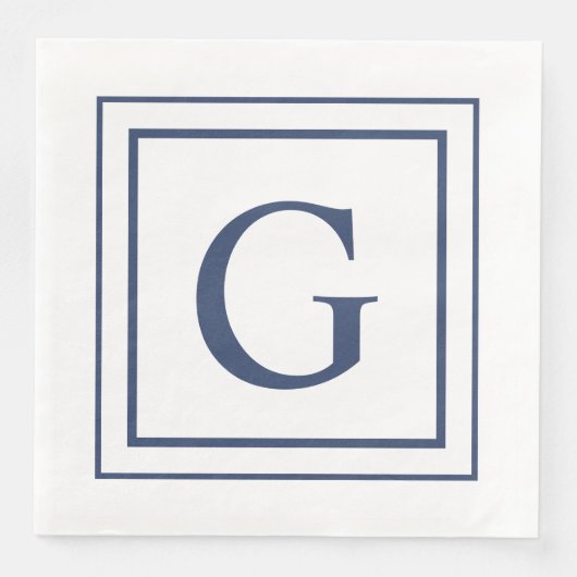 Deep Navy And White Square Border Monogram  (正面)