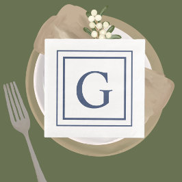 Deep Navy And White Square Border Monogram 