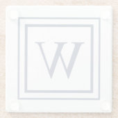 Deep Navy And White Square Border Monogram  ガラスコースター (裏面)