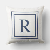 Deep Navy And White Square Border Monogram クッション (裏面)