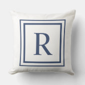 Deep Navy And White Square Border Monogram クッション (正面)