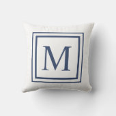 Deep Navy And White Square Border Monogram  クッション (裏面)