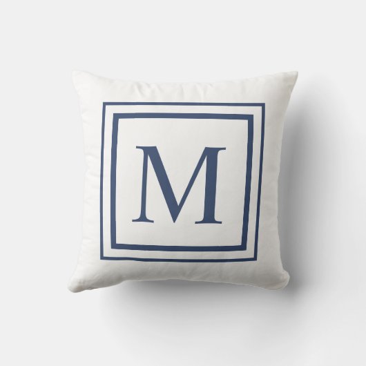Deep Navy And White Square Border Monogram  クッション (裏面)