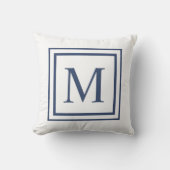 Deep Navy And White Square Border Monogram  クッション (正面)