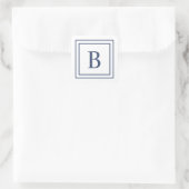 Deep Navy And White Square Border Monogram スクエアシール (バッグ)