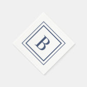 Deep Navy And White Square Border Monogram  スタンダードカクテルナプキン (角)