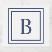 Deep Navy And White Square Border Monogram  スパークリングワインラベル (シングルラベル)