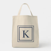 Deep Navy And White Square Border Monogram  トートバッグ (裏面)