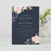 Deep Navy Blue & Blush Floral Wedding 招待状 (スタンド正面)