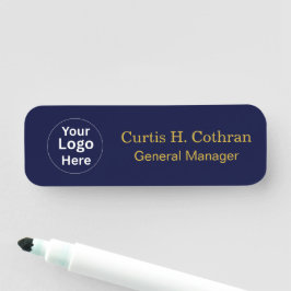 Deep Navy Blue & Gold Color Name Tag Design 名札