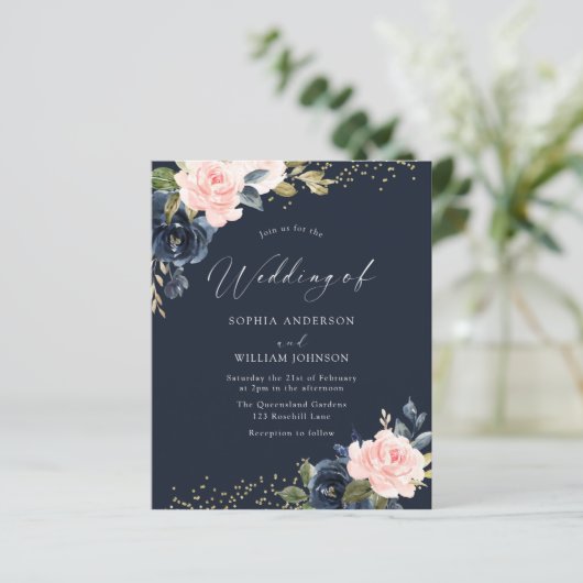 Deep Navy & Blush Budget Wedding Invitation (スタンド正面)