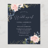 Deep Navy & Blush Budget Wedding Invitation (正面)