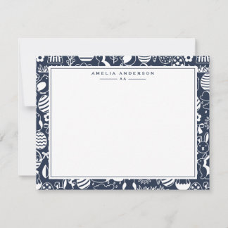 Deep Navy Easter Egg Frame Note Card 招待状