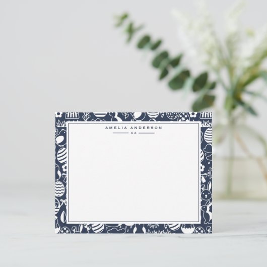 Deep Navy Easter Egg Frame Note Card 招待状 (スタンド正面)