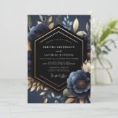 Deep Navy Floral Luxe Wedding 招待状 (スタンド正面)