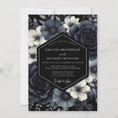 Deep Navy Floral Opulence Wedding 招待状 (正面)