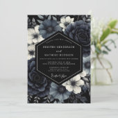 Deep Navy Floral Opulence Wedding 招待状 (スタンド正面)
