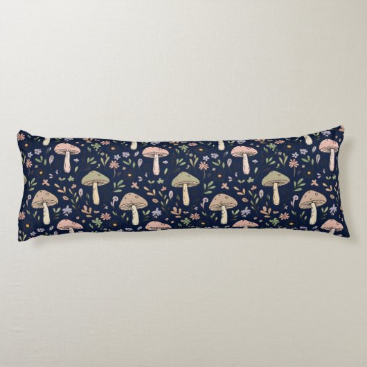 Deep Navy Fungi Seamless Moody Dark Academia ボディピロー (裏面)