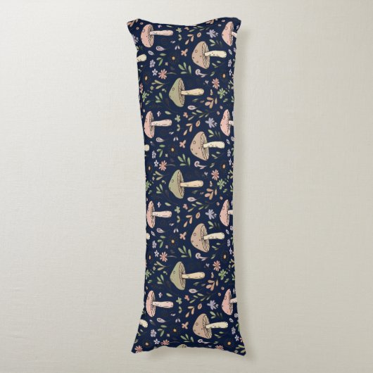 Deep Navy Fungi Seamless Moody Dark Academia ボディピロー (正面縦)