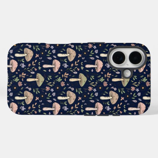 Deep Navy Fungi Seamless Pattern Dark Academia Case-Mate iPhoneケース (裏面 (横))